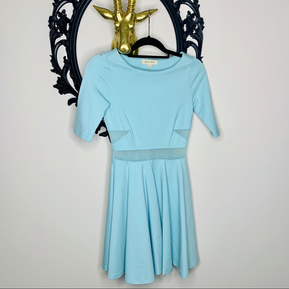 Black Swan Mint / Light Blue Dress with Sleeves and Mesh Details